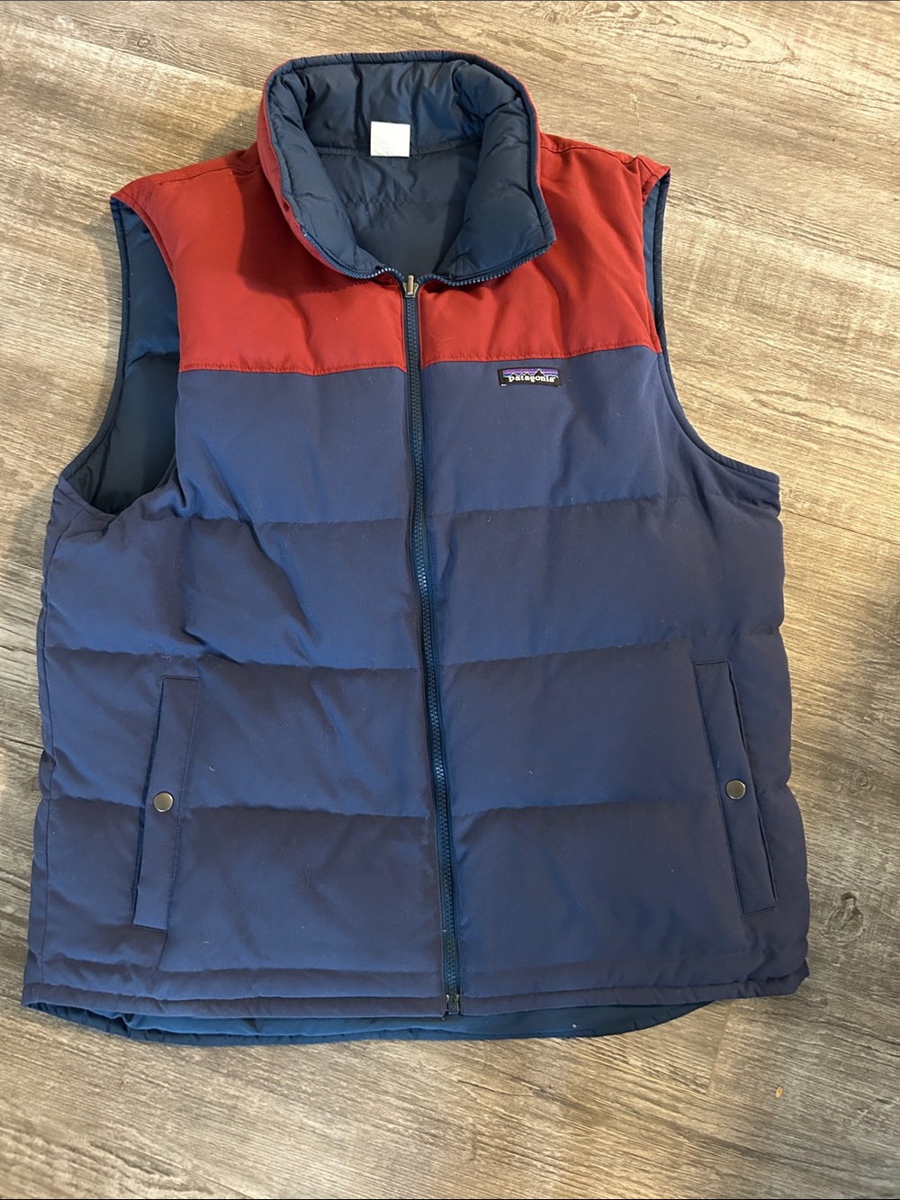 Patagonia Navy & Red Quilted Down Vest - Men's reversible.